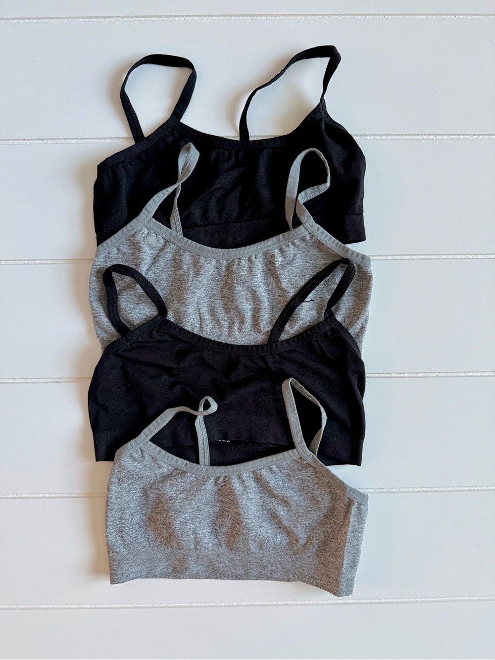 Girls Cotton-Blend Bralette Set in Black & Heather Gray